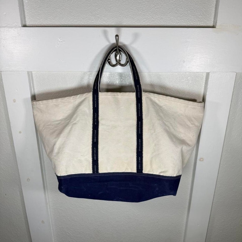 Morgan Stanley Navy and cream canvas tote bag